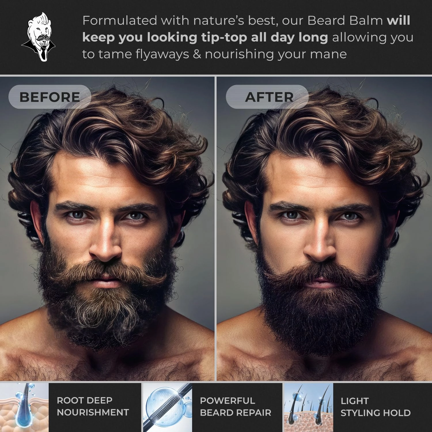 Hypoallergenic All Natural Beard Balm For Men - Unscented, Made from Seed-Based Oil, Nut-Free Gifts For Men Beard Products with Light Styling Hold, Mustache Balm, Mustache Care Products