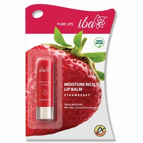 Iba Pure Lips Moisture Rich Lip Balm - Strawberry 0.15 Ounce | For Pigmented Dry Damaged & Chapped Lips | Enriched with Cocoa Butter Shea Butter | Glossy Finish | 100% Natural and Vegan