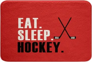 Ice Hockey Bath Mats Hockey Sports Event Bathroom Rugs Women Men Red Eat Sleep Hockey Non Slip Bath Rugs for Bathroom Winter Sports Hobby Room Decor 18 * 30in Doormat Floor Mats for Bedroom