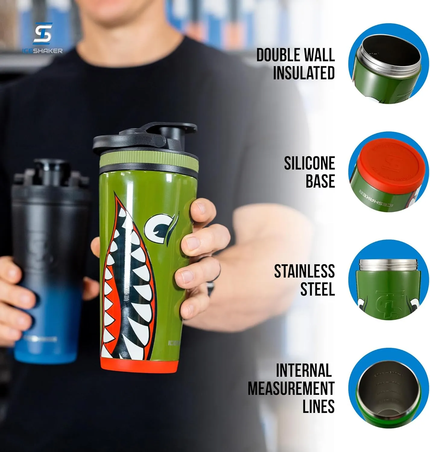 Ice Shaker Insulated Stainless Steel Shaker Bottle | 26oz, Bomber | Cold for 30  Hours | Insulated Cup with Twist-on Agitator | Odor-Free Bottle for Protein Shakes, Water, Smoothies, Cocktails
