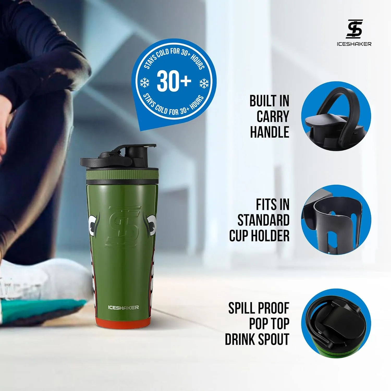 Ice Shaker Insulated Stainless Steel Shaker Bottle | 26oz, Bomber | Cold for 30  Hours | Insulated Cup with Twist-on Agitator | Odor-Free Bottle for Protein Shakes, Water, Smoothies, Cocktails