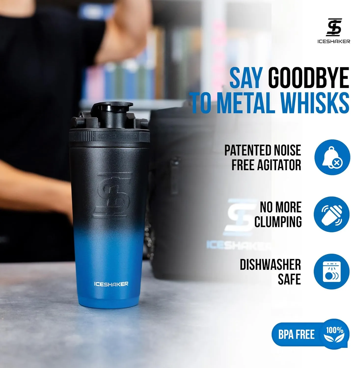 Ice Shaker Insulated Stainless Steel Shaker Bottle | 26oz, Navyblack | Cold for 30  Hours | Insulated Cup with Twist-on Agitator | Odor-Free Bottle for Protein Shakes, Water, Smoothies, Cocktails
