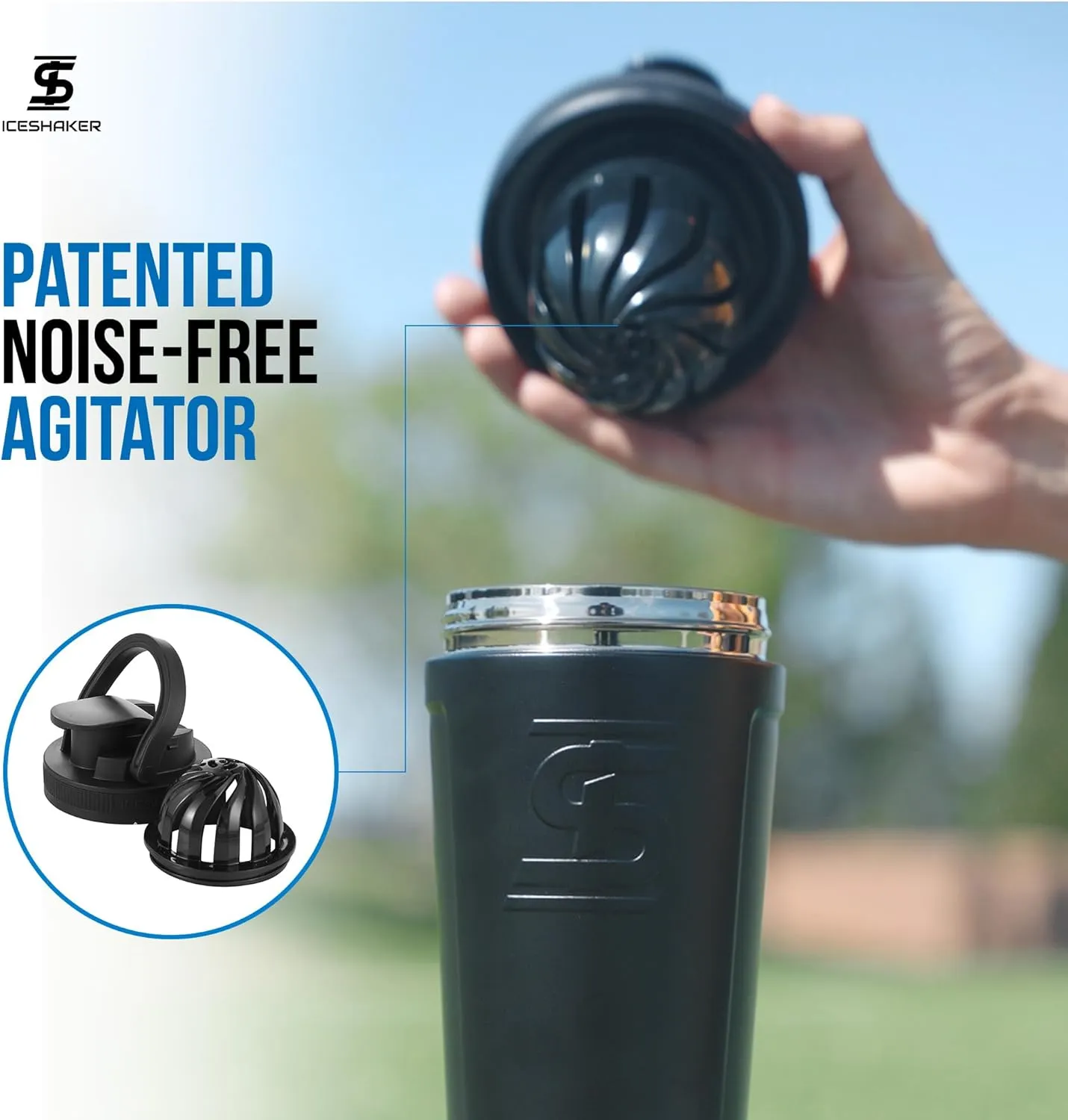 Ice Shaker Insulated Stainless Steel Shaker Bottle | 26oz, Navyblack | Cold for 30  Hours | Insulated Cup with Twist-on Agitator | Odor-Free Bottle for Protein Shakes, Water, Smoothies, Cocktails