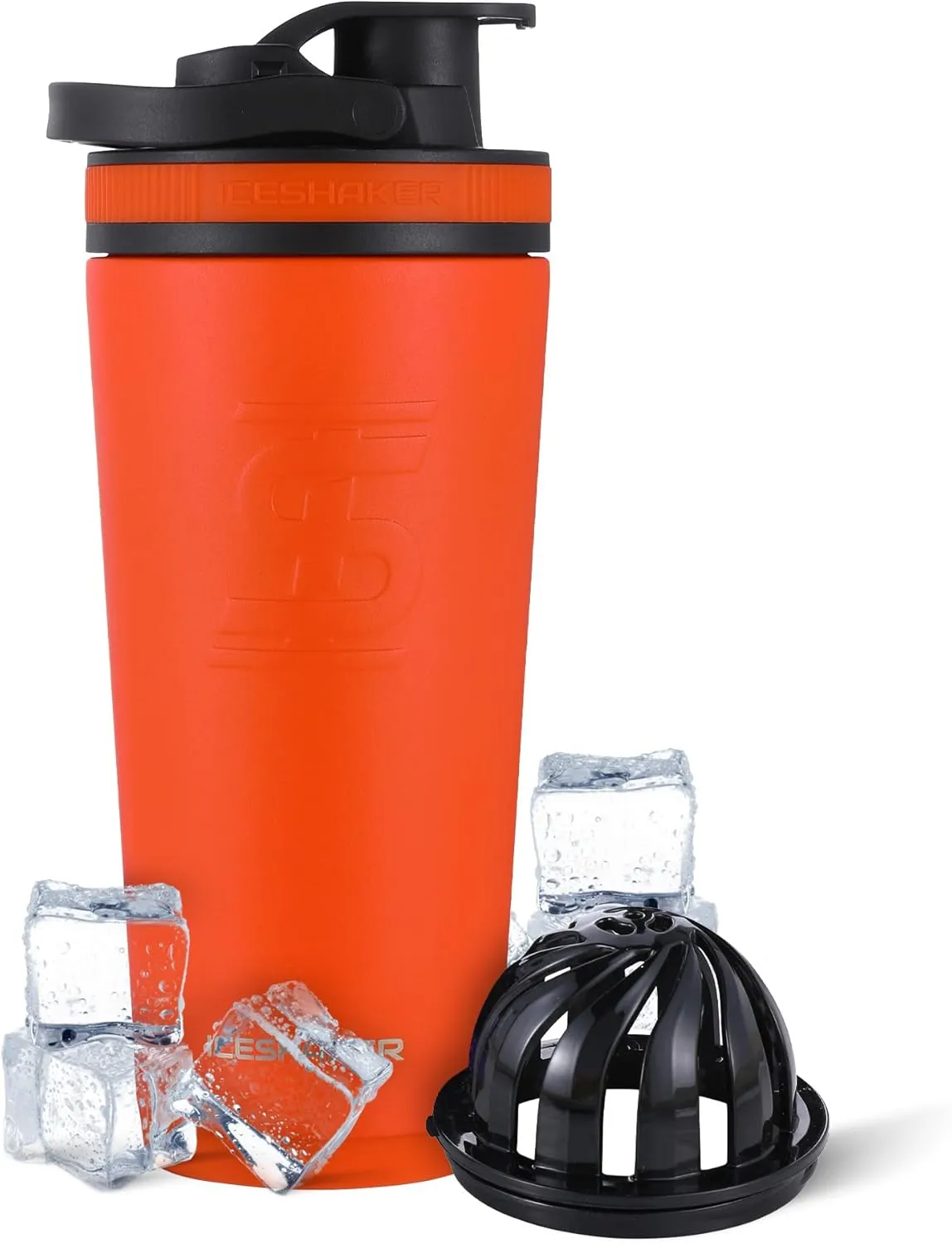 Ice Shaker Insulated Stainless Steel Shaker Bottle | 26oz, Orange | Cold for 30  Hours | Insulated Cup with Twist-on Agitator | Odor-Free Bottle for Protein Shakes, Water, Smoothies, Cocktails