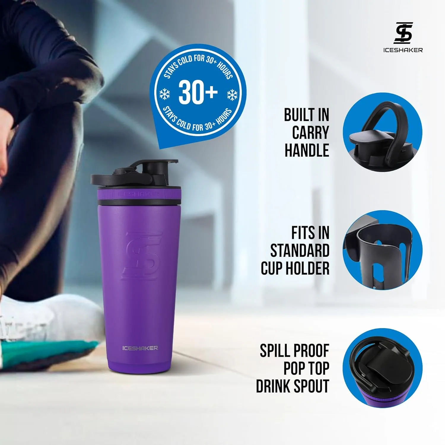 Ice Shaker Insulated Stainless Steel Shaker Bottle | 26oz, Purple | Cold for 30  Hours | Insulated Cup with Twist-on Agitator | Odor-Free Bottle for Protein Shakes, Water, Smoothies, Cocktails