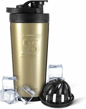 Ice Shaker Insulated Stainless Steel Shaker Bottle | 26oz, Gold | Cold for 30  Hours | Insulated Cup with Twist-on Agitator | Odor-Free Bottle for Protein Shakes, Water, Smoothies, Cocktails