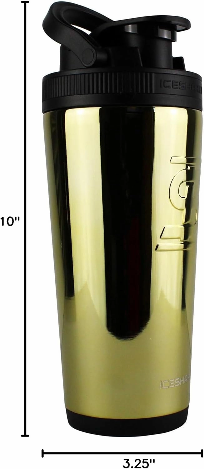 Ice Shaker Insulated Stainless Steel Shaker Bottle | 26oz, Gold | Cold for 30  Hours | Insulated Cup with Twist-on Agitator | Odor-Free Bottle for Protein Shakes, Water, Smoothies, Cocktails