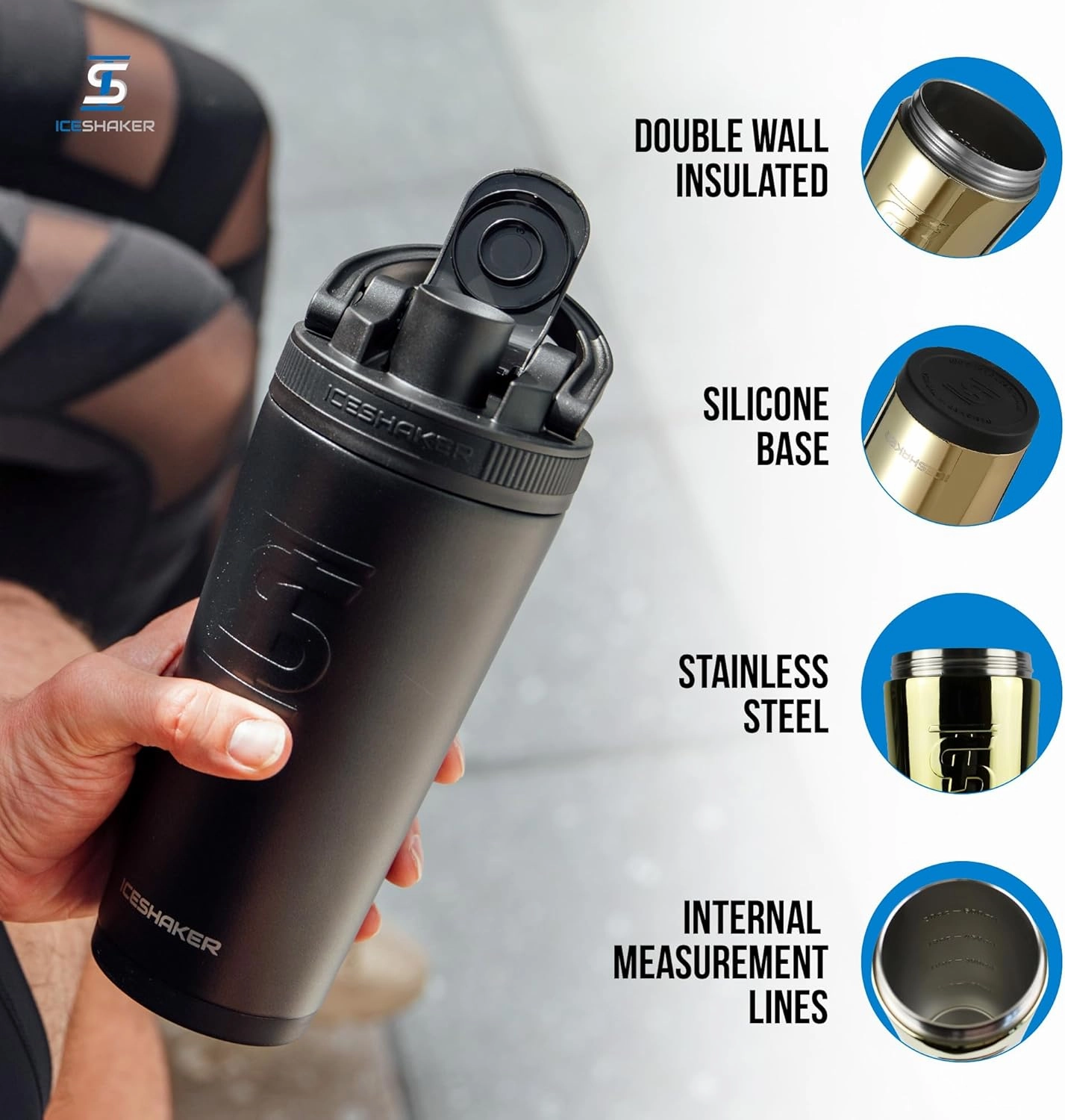 Ice Shaker Insulated Stainless Steel Shaker Bottle | 26oz, Gold | Cold for 30  Hours | Insulated Cup with Twist-on Agitator | Odor-Free Bottle for Protein Shakes, Water, Smoothies, Cocktails