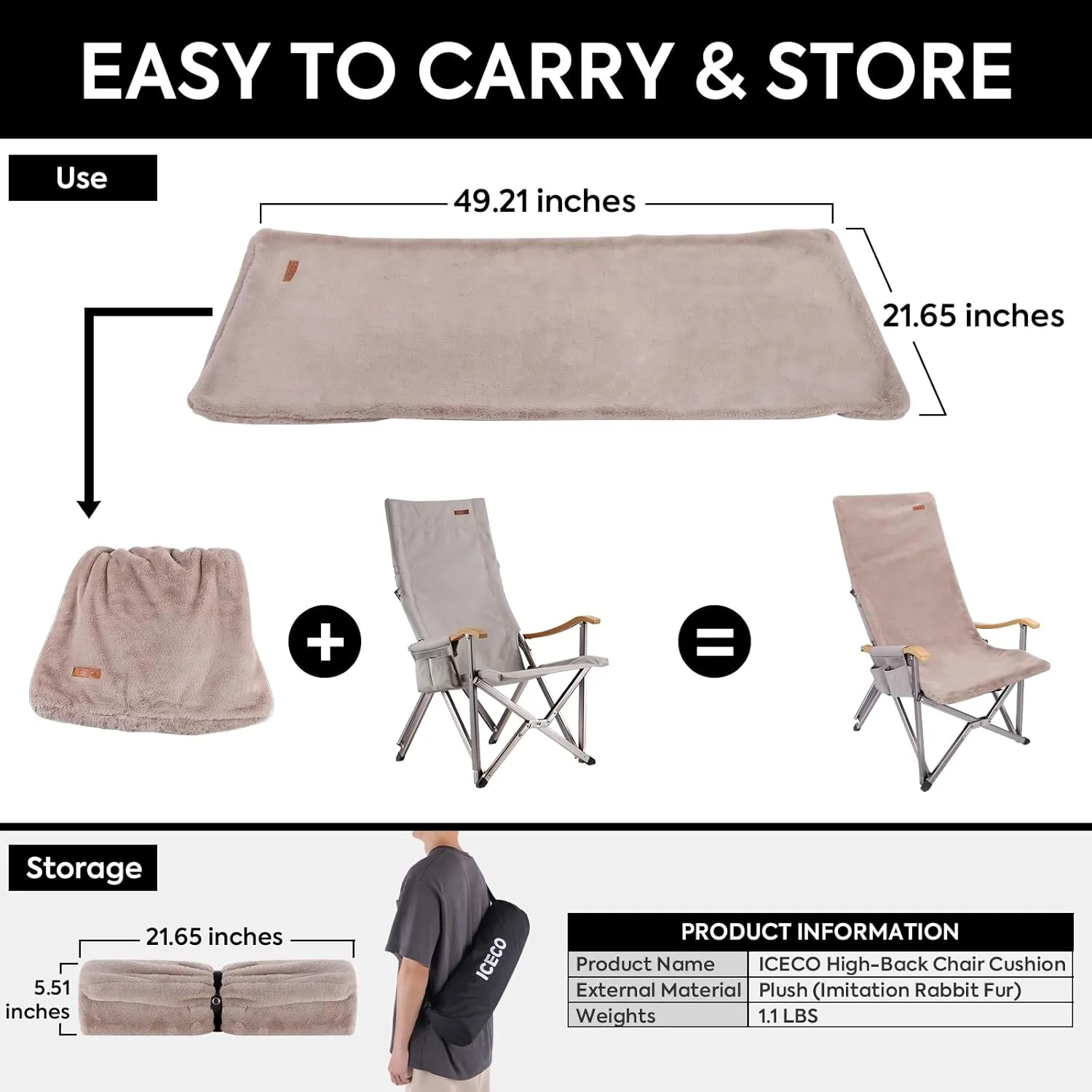 ICECO Plush Chair Cushion High Back Chair (just Cushion not Include Chair), Currently not Suitable for Adjustable Chair (Will be Optimized and Updated Later), Portable with Storage Bag