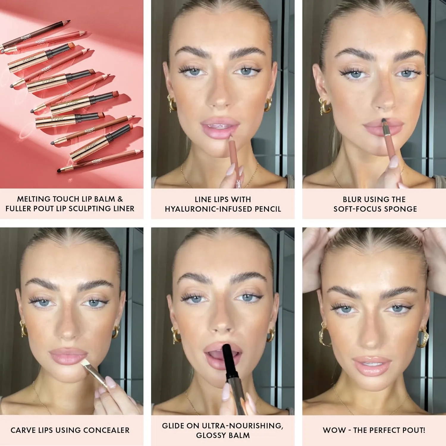 ICONIC LONDON Fuller Pout Sculpting Lip Liner | Blendable, Dual Ended Lip Liner with Creamy Colour and Lip Sponge for Buffing, Cruelty-Free, Vegan Makeup