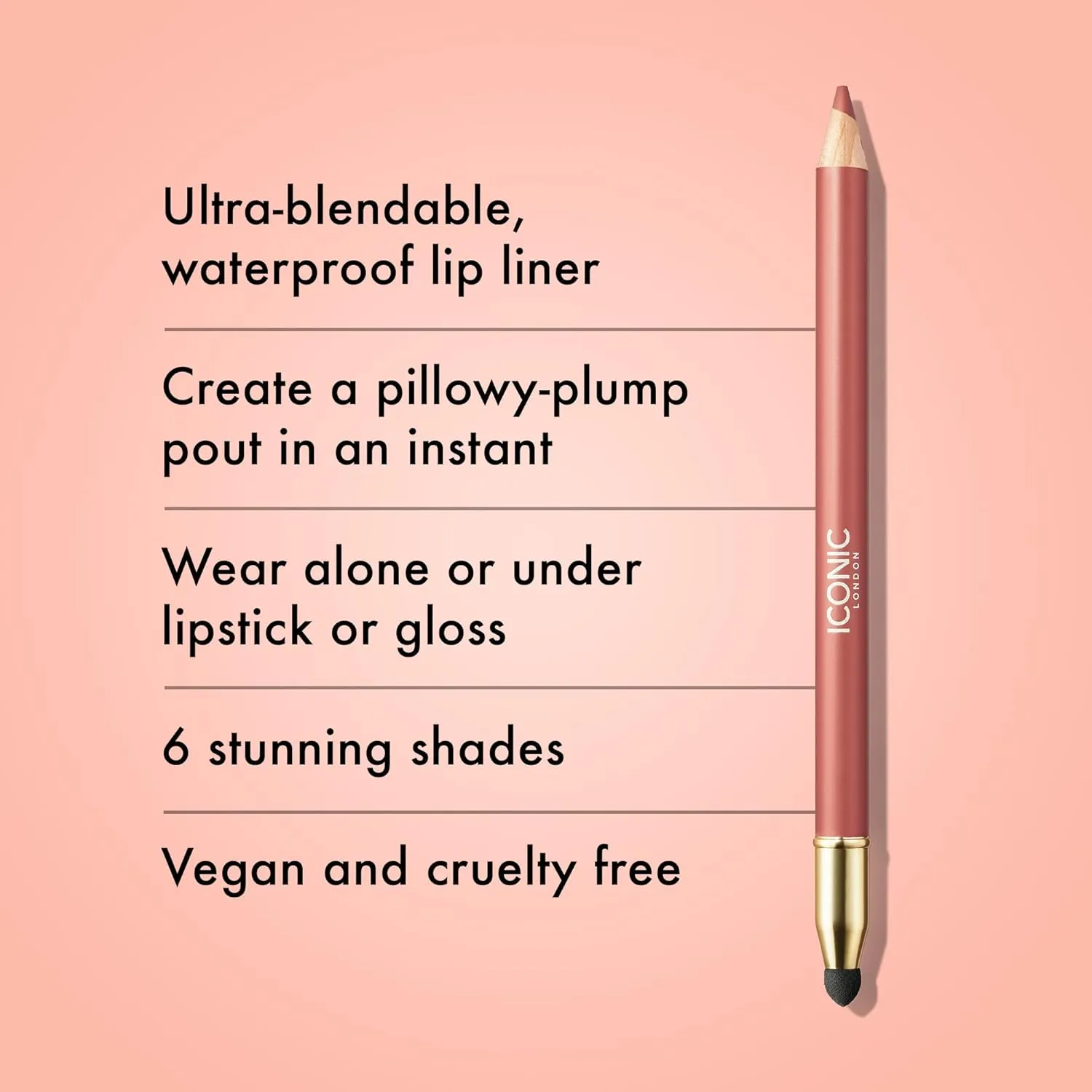 ICONIC LONDON Fuller Pout Sculpting Lip Liner | Blendable, Dual Ended Lip Liner with Creamy Colour and Lip Sponge for Buffing, Cruelty-Free, Vegan Makeup