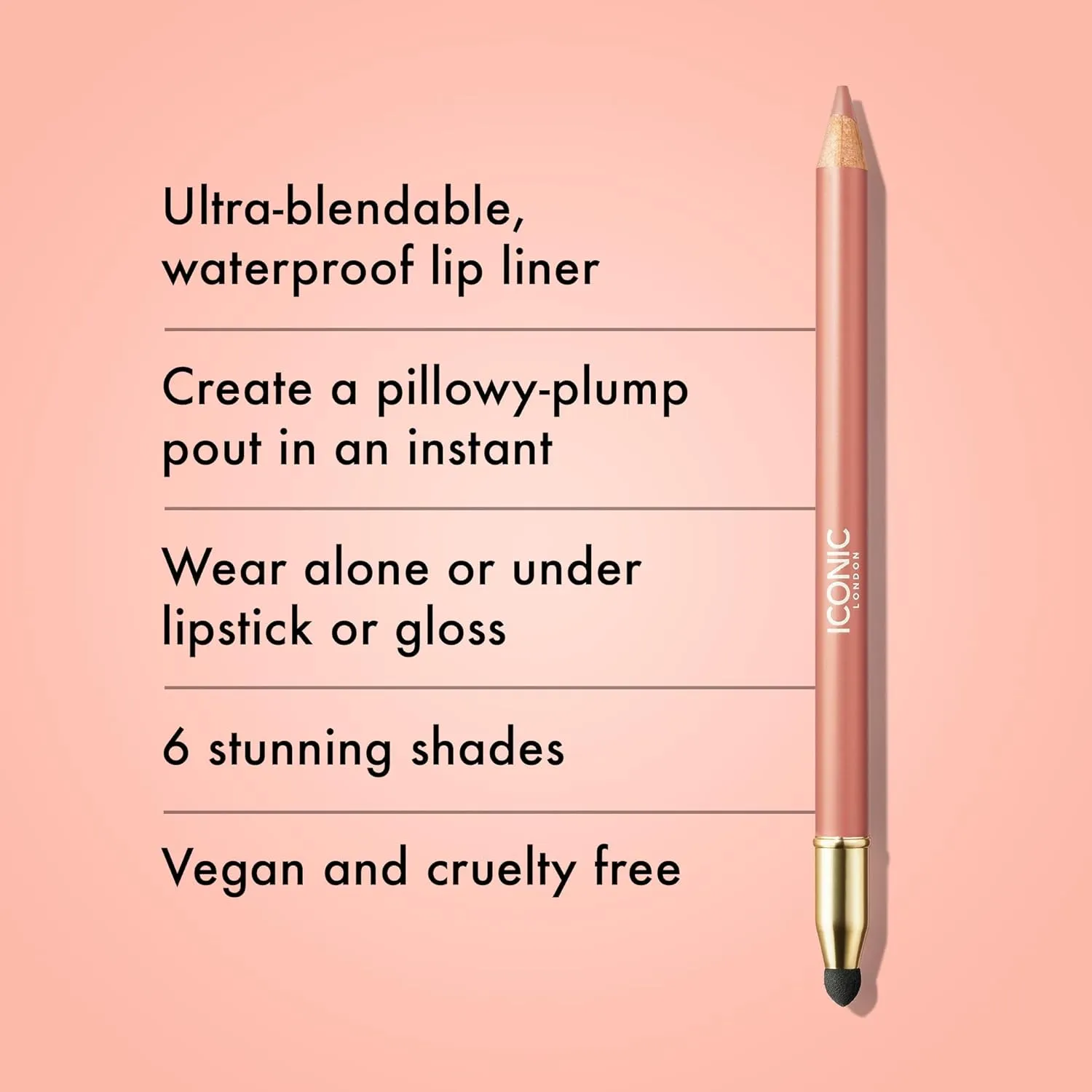 ICONIC LONDON Fuller Pout Sculpting Lip Liner | Blendable, Dual Ended Lip Liner with Creamy Colour and Lip Sponge for Buffing, Cruelty-Free, Vegan Makeup