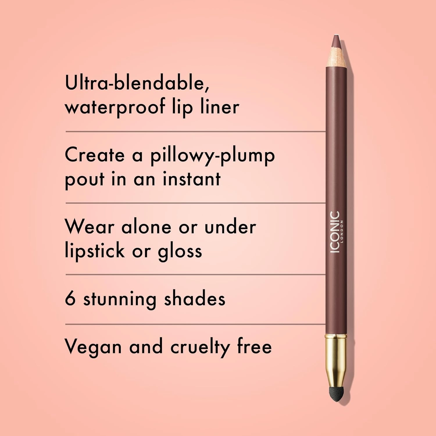 ICONIC LONDON Fuller Pout Sculpting Lip Liner | Blendable, Dual Ended Lip Liner with Creamy Colour and Lip Sponge for Buffing, Cruelty-Free, Vegan Makeup