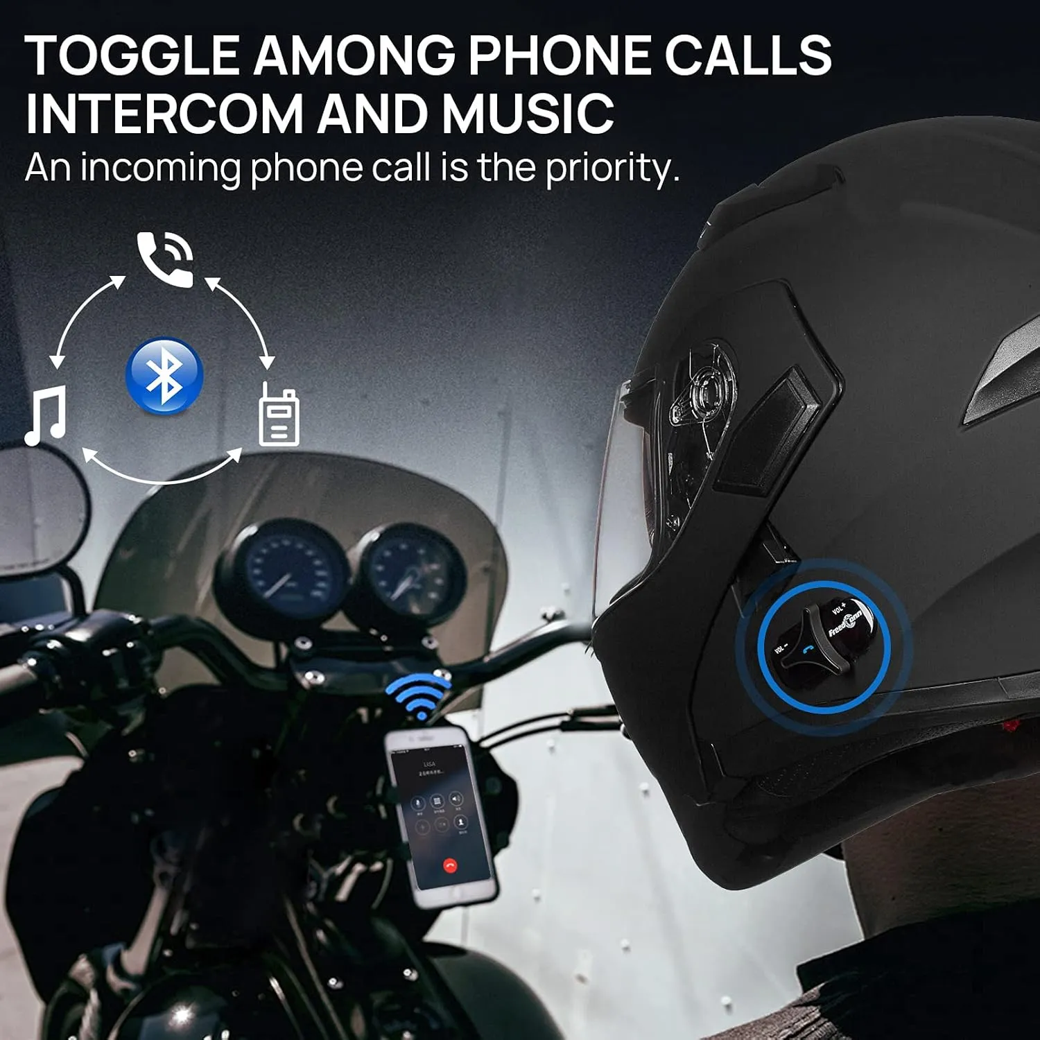 ILM Bluetooth Motorcycle Helmet Modular Flip up Full Face Dual Visor 6 Riders Group Intercom Mp3 FM Radio DOT Model 902BT PRO(Matte Black,Medium)