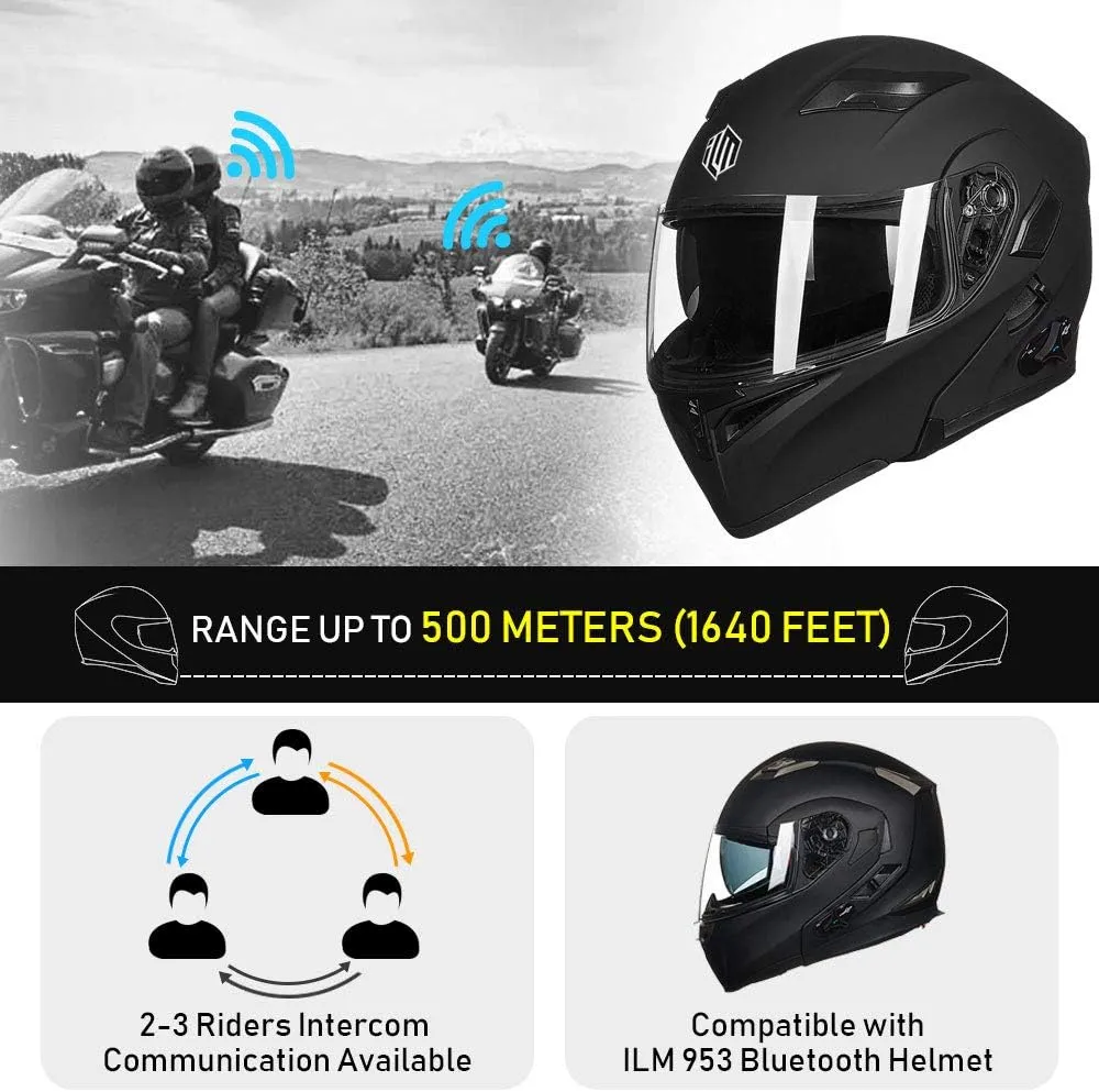 ILM Bluetooth Motorcycle Helmet Modular Flip up Full Face Dual Visor Mp3 Intercom FM Radio DOT Model 902BT(Matte Black, Large)