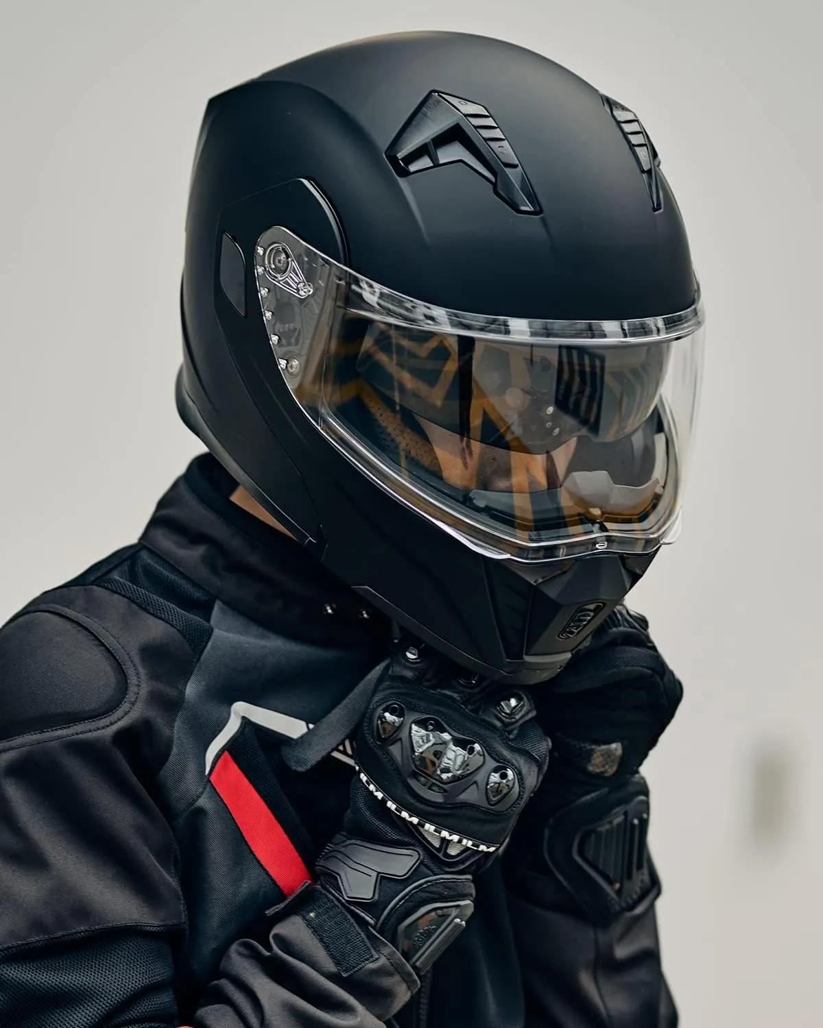 ILM Motorcycle Modular Full Face Helmet for Adult Flip up Dual Visor LED Tail Light Optional DOT