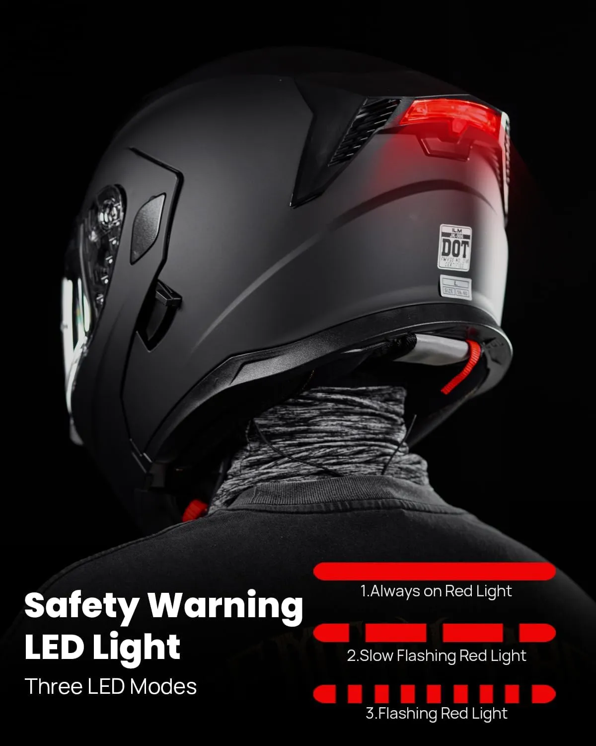 ILM Motorcycle Modular Full Face Helmet for Adult Flip up Dual Visor LED Tail Light Optional DOT