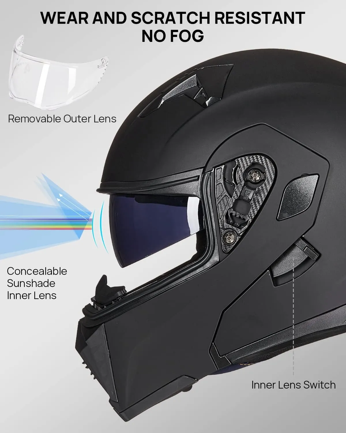 ILM Motorcycle Modular Full Face Helmet for Adult Flip up Dual Visor LED Tail Light Optional DOT