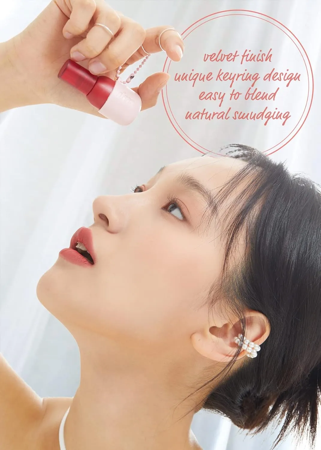 I'M MEME Lip Stain - Color Key Ring Velvet Tint - Gift, Highly-pigmented, Long Lasting, Travel-Friendly, Velvet Finish, 04 Cozy Red, 2.8 g