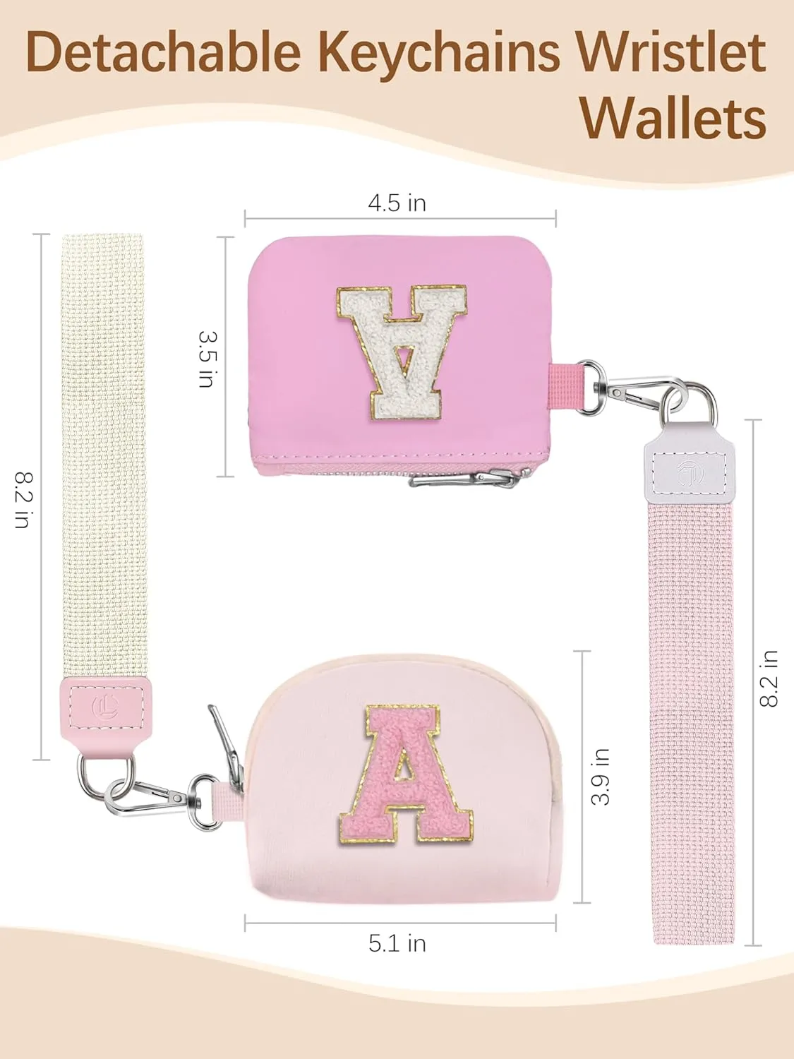 Initial Wristlet Wallet for Women,Small Dual Pouch Wristlet,Personalised Keychain Wallet,Mini Zip Around Coin Pouse