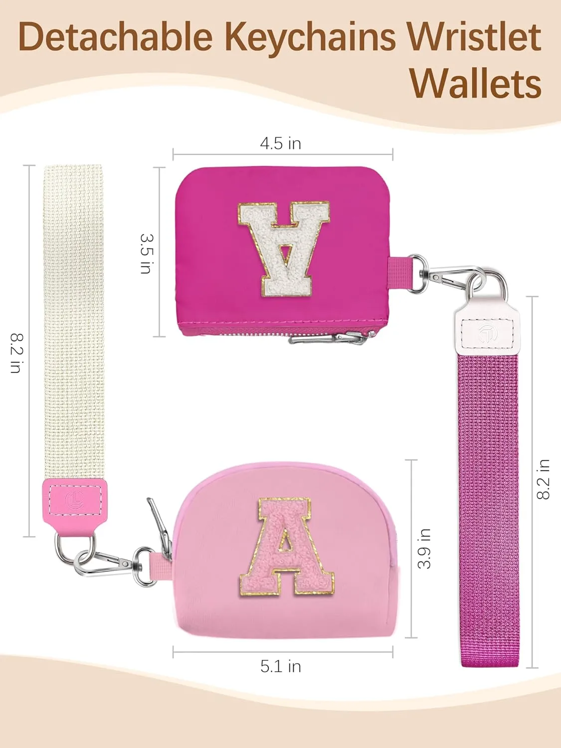 Initial Wristlet Wallet for Women,Small Dual Pouch Wristlet,Personalised Keychain Wallet,Mini Zip Around Coin Pouse