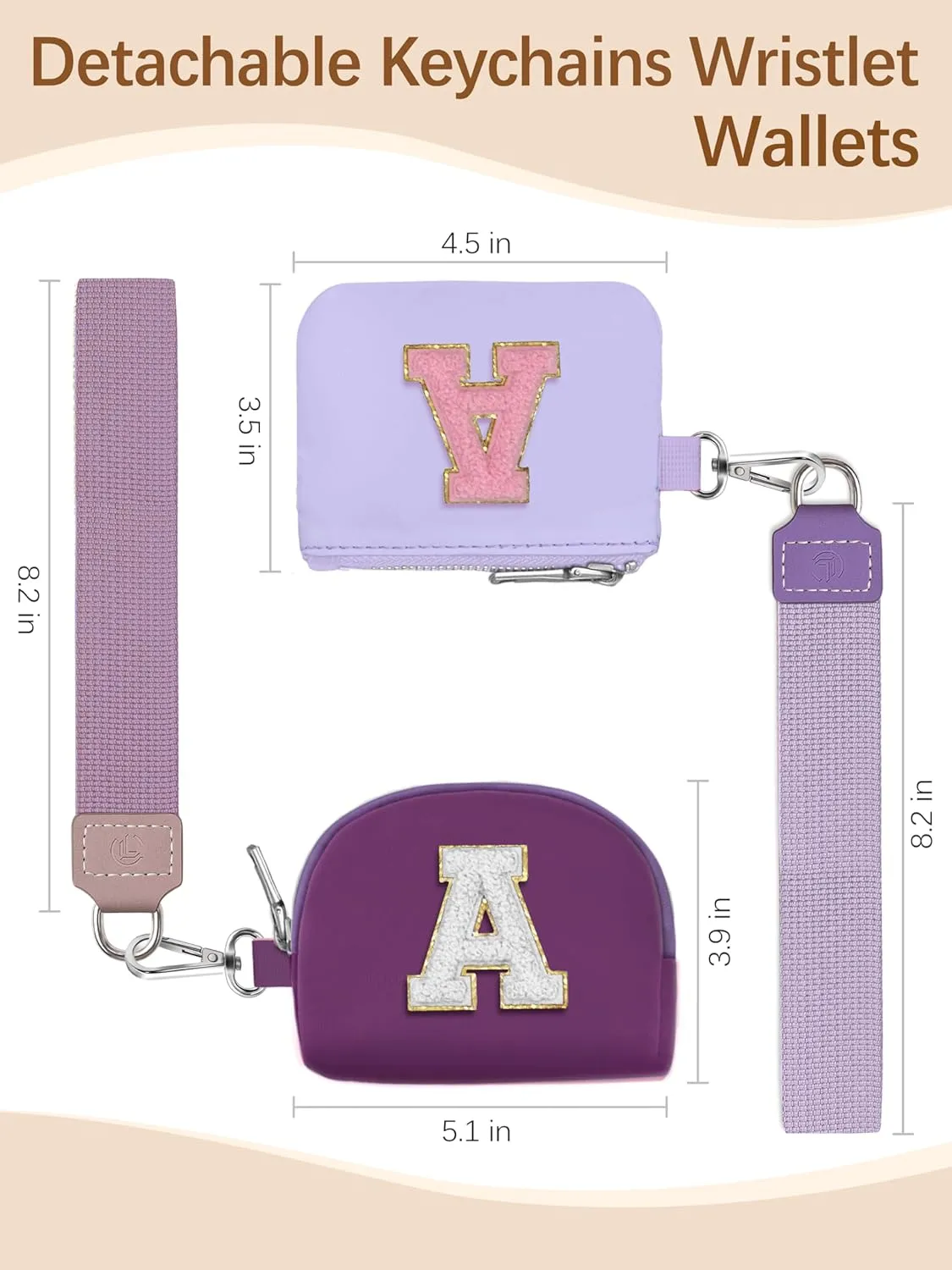 Initial Wristlet Wallet for Women,Small Dual Pouch Wristlet,Personalised Keychain Wallet,Mini Zip Around Coin Pouse