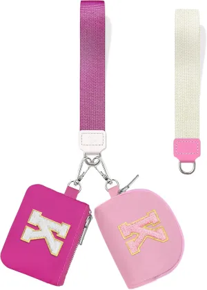 Initial Wristlet Wallet for Women,Small Dual Pouch Wristlet,Personalised Keychain Wallet,Mini Zip Around Coin Pouse