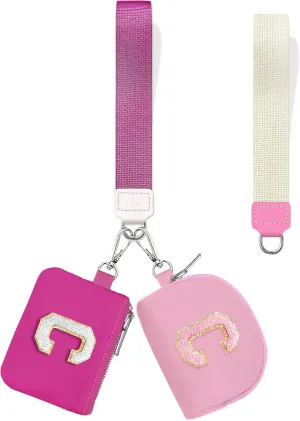 Initial Wristlet Wallet for Women,Small Dual Pouch Wristlet,Personalised Keychain Wallet,Mini Zip Around Coin Pouse