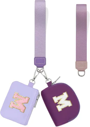 Initial Wristlet Wallet for Women,Small Dual Pouch Wristlet,Personalised Keychain Wallet,Mini Zip Around Coin Pouse