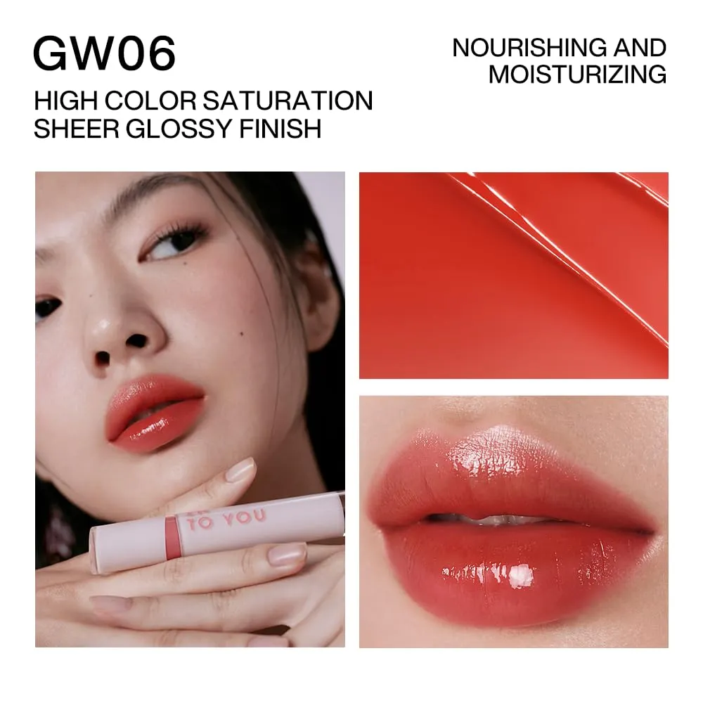 INTO YOU Glow Lip Tint, Plumping Lip Gloss, Nourishing Hydrating Moisturizing Lip Oil, Non-Sticky, Long-lasting, Waterproof, High Shine Liquid Lipstick, Stay 8 Hour, for Women Makeup, GW06
