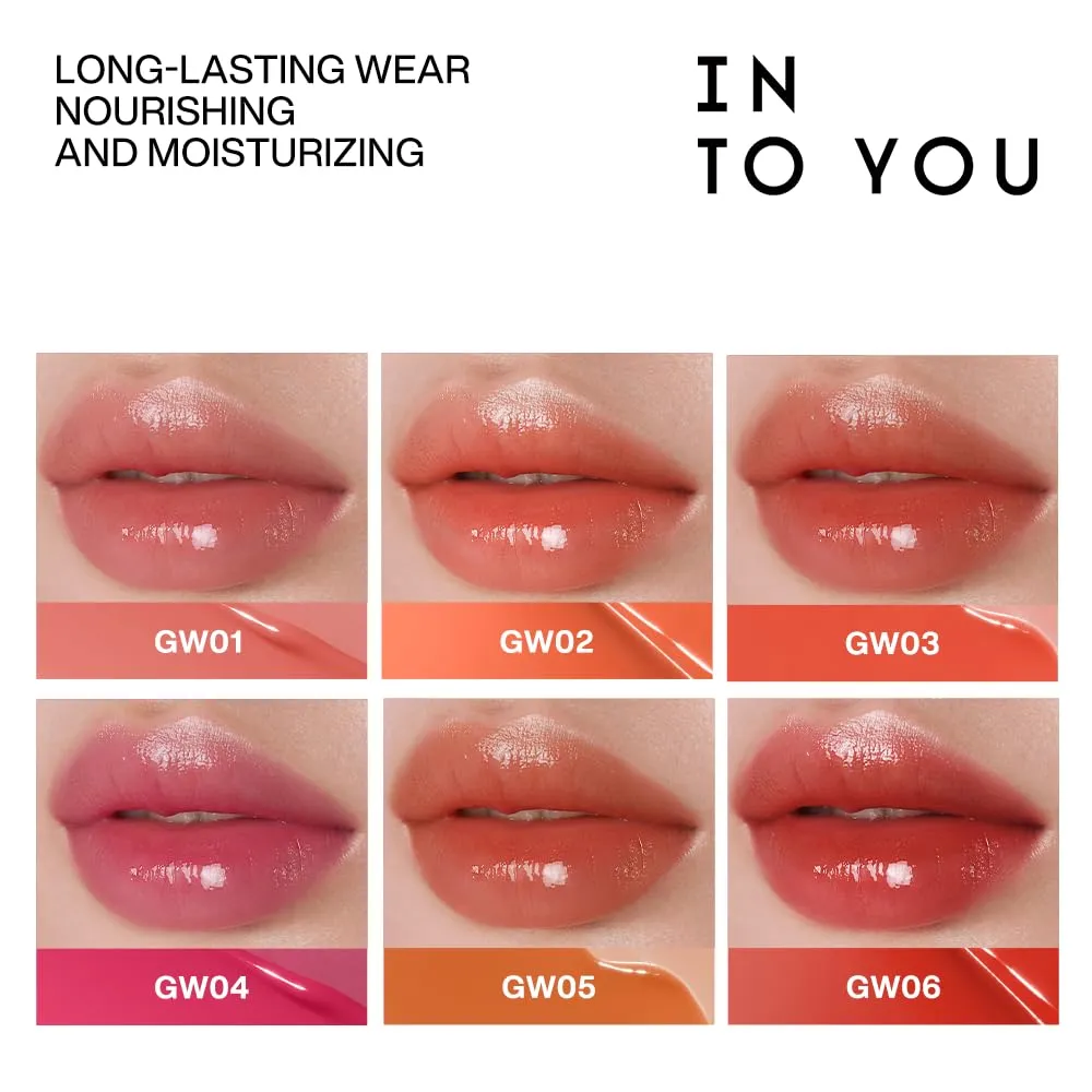 INTO YOU Glow Lip Tint, Plumping Lip Gloss, Nourishing Hydrating Moisturizing Lip Oil, Non-Sticky, Long-lasting, Waterproof, High Shine Liquid Lipstick, Stay 8 Hour, for Women Makeup, GW06