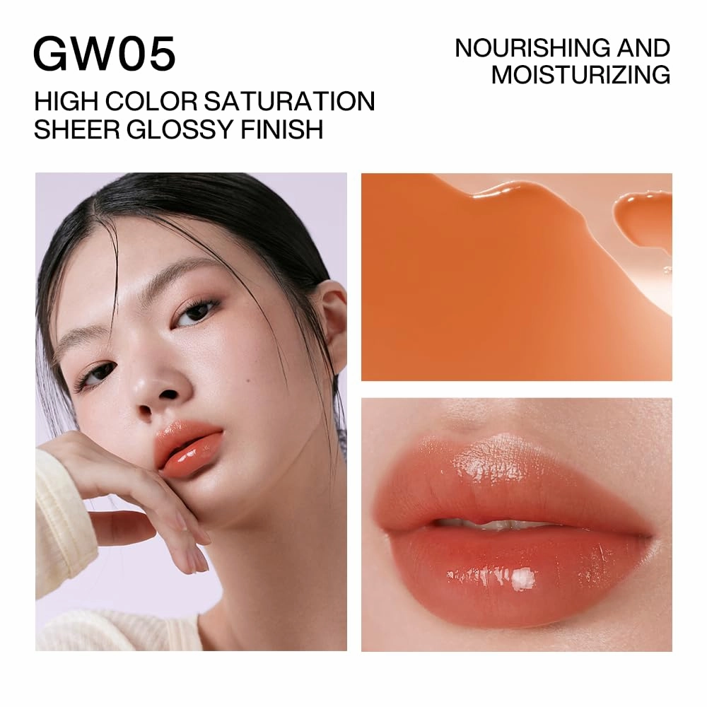 INTO YOU Glow Lip Tint, Plumping Lip Gloss, Nourishing Hydrating Moisturizing Lip Oil, Non-Sticky, Long-lasting, Waterproof, High Shine Liquid Lipstick, Stay 8 Hour, for Women Makeup, GW05