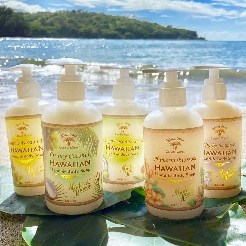 Island Soap & Candle Works Botanical Liquid Hand Soap - Vegan Hand Soap for Men and Women - Luxury Skincare for Bathroom - Hawaiian Gifts for Sensitive Skin - Plumeria - 8.5 Ounce Bottle