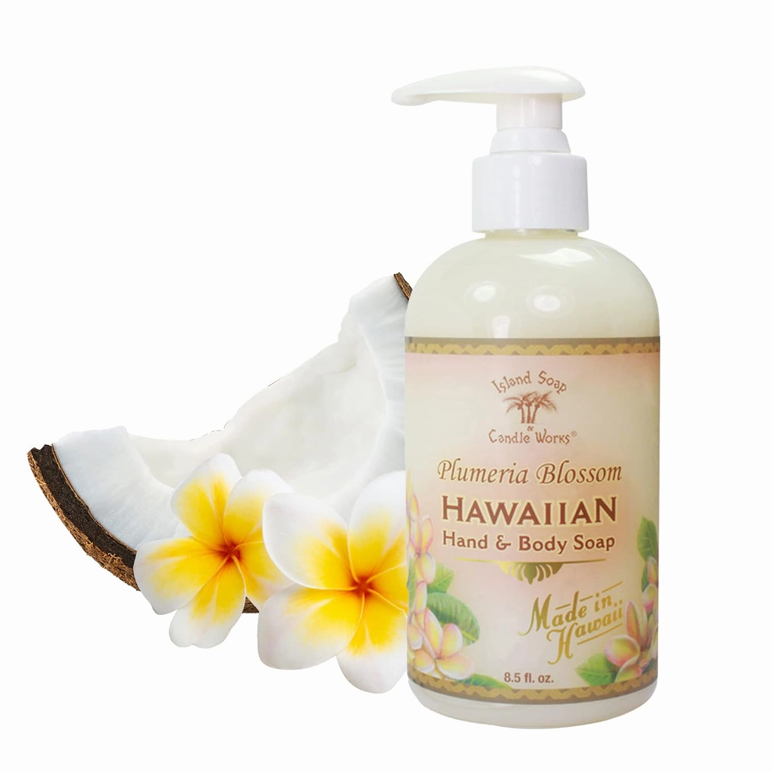 Island Soap & Candle Works Botanical Liquid Hand Soap - Vegan Hand Soap for Men and Women - Luxury Skincare for Bathroom - Hawaiian Gifts for Sensitive Skin - Plumeria - 8.5 Ounce Bottle