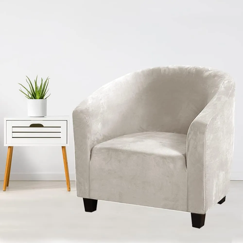 ITFRO Beige Club Chair Slipcover Stretch Velvet Tub Chair Cover Barrel Armchair Cover Sofa Cover Furniture Protector for Living Room (Beige)