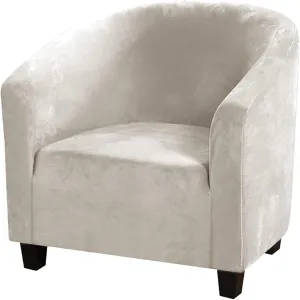 ITFRO Beige Club Chair Slipcover Stretch Velvet Tub Chair Cover Barrel Armchair Cover Sofa Cover Furniture Protector for Living Room (Beige)