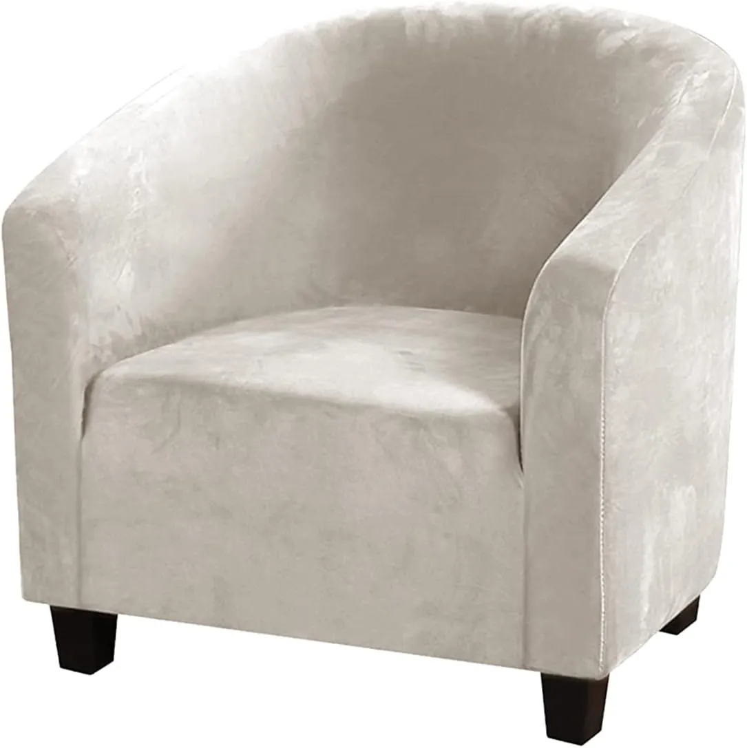 ITFRO Beige Club Chair Slipcover Stretch Velvet Tub Chair Cover Barrel Armchair Cover Sofa Cover Furniture Protector for Living Room (Beige)