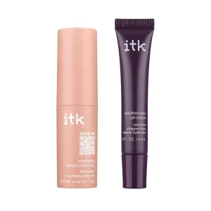 ITK Skincare Gift Set - Aloe Vera Under Eye Stick   Shea Butter Lip Balm Duo to Reduce Eye Puffiness and Soothe Chapped Lips with Vitamin E - Hydrates Dry Lips and Eyes - Travel Skincare Set