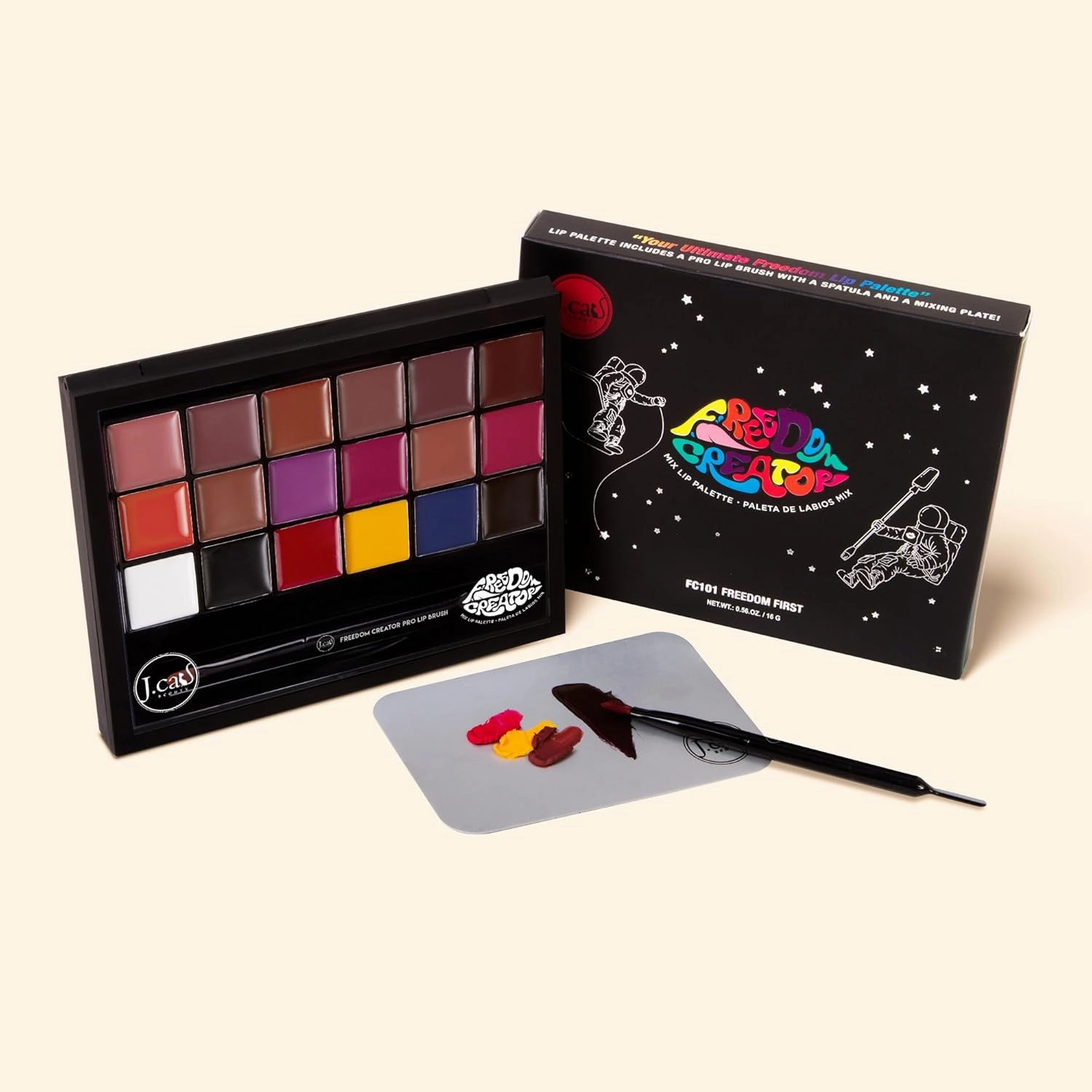 J.CAT BEAUTY Freedom Creator Lip Palette with 18 Versatile Shades for Personalized Lip Colours, Glossy Pigmented Shades for Soft and Bold Looks, Freedom First
