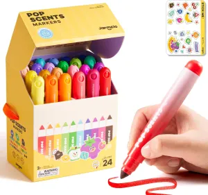Jar Melo Scented Washable Markers for Kids Ages 4-8, Coloring Markers for Toddlers, Safe and Non-toxic Water-Based Paint Drawing Kit with Storage Case, School Art Supplies, 24 Colors