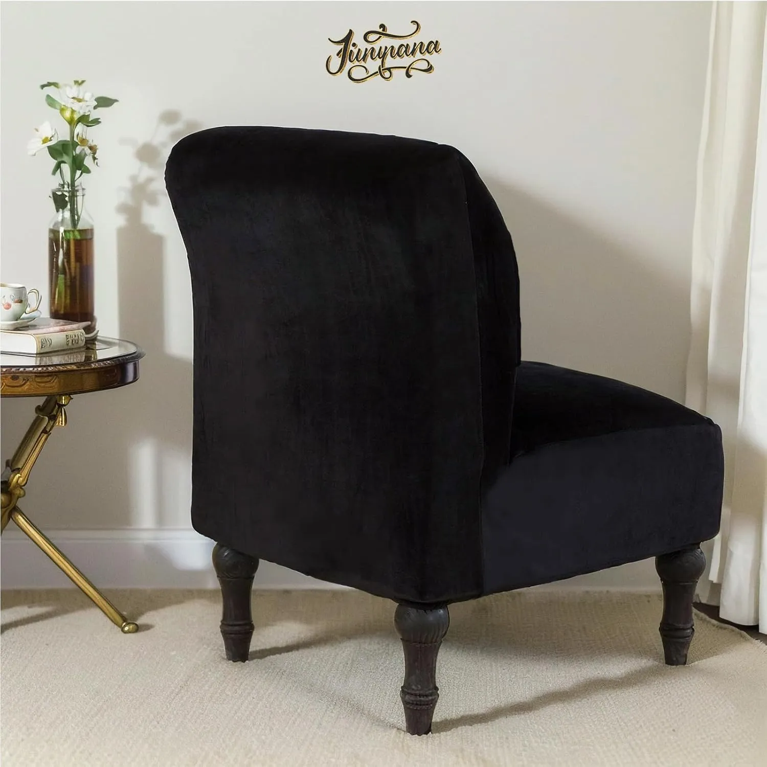 JIAN YA NA Armless Accent Chair Cover, Stretch Armless Chair Slipcover Velvet Armless Chair Covers Slipper Chair Slipcover Furniture Protector Covers for Living Room Bedroom(Velvet, Black)