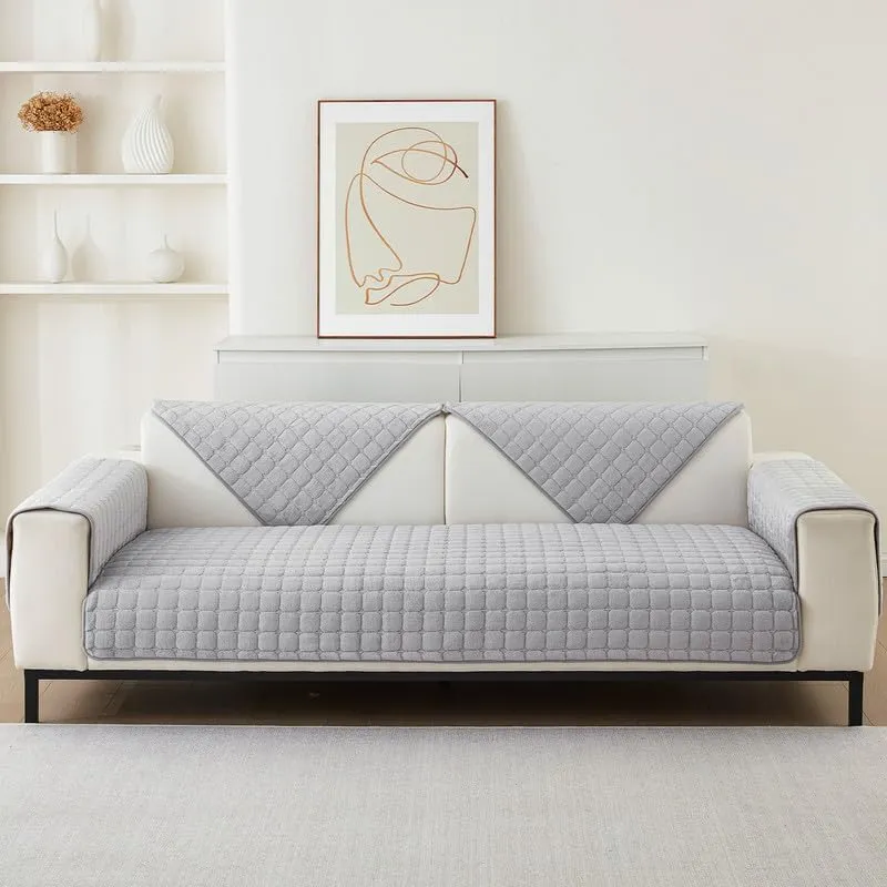 JIAN YA NA Sectional Couch Cover, Velvet Sofa Slipcover for Pets and Kids, Anti-Slip Washable Furniture Protector for 3-Cushion Couch, Loveseat, Recliner, L-Shaped Sofa, Armrest & Backrest (1 Piece)