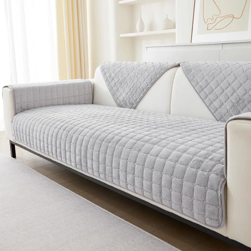 JIAN YA NA Sectional Couch Cover, Velvet Sofa Slipcover for Pets and Kids, Anti-Slip Washable Furniture Protector for 3-Cushion Couch, Loveseat, Recliner, L-Shaped Sofa, Armrest & Backrest (1 Piece)