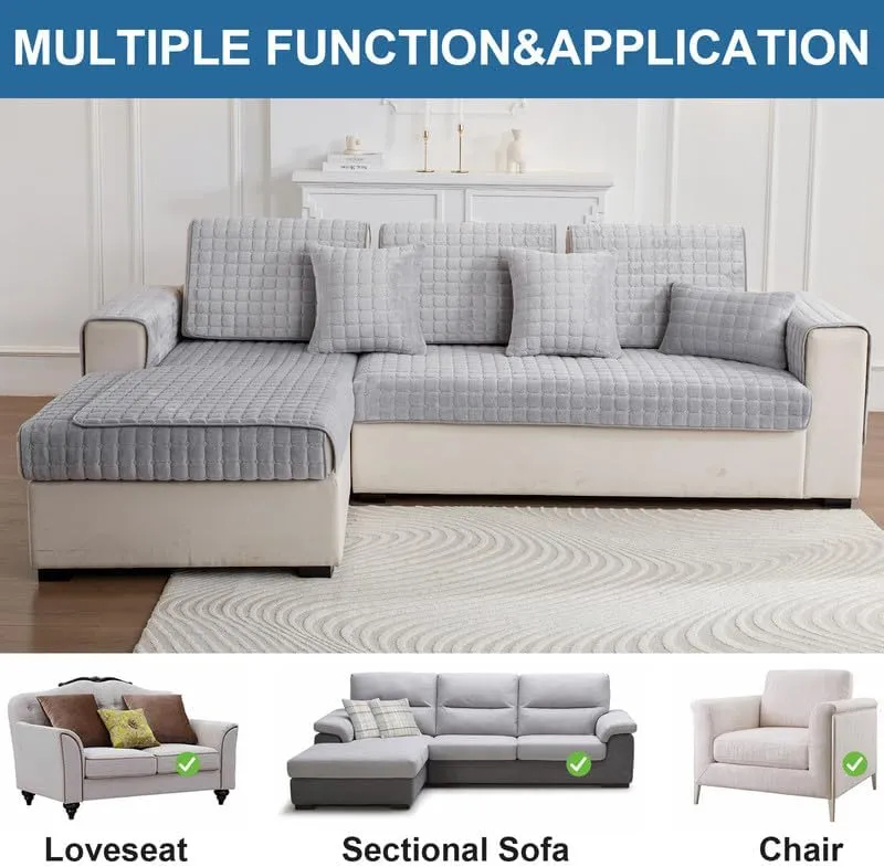 JIAN YA NA Sectional Couch Cover, Velvet Sofa Slipcover for Pets and Kids, Anti-Slip Washable Furniture Protector for 3-Cushion Couch, Loveseat, Recliner, L-Shaped Sofa, Armrest & Backrest (1 Piece)