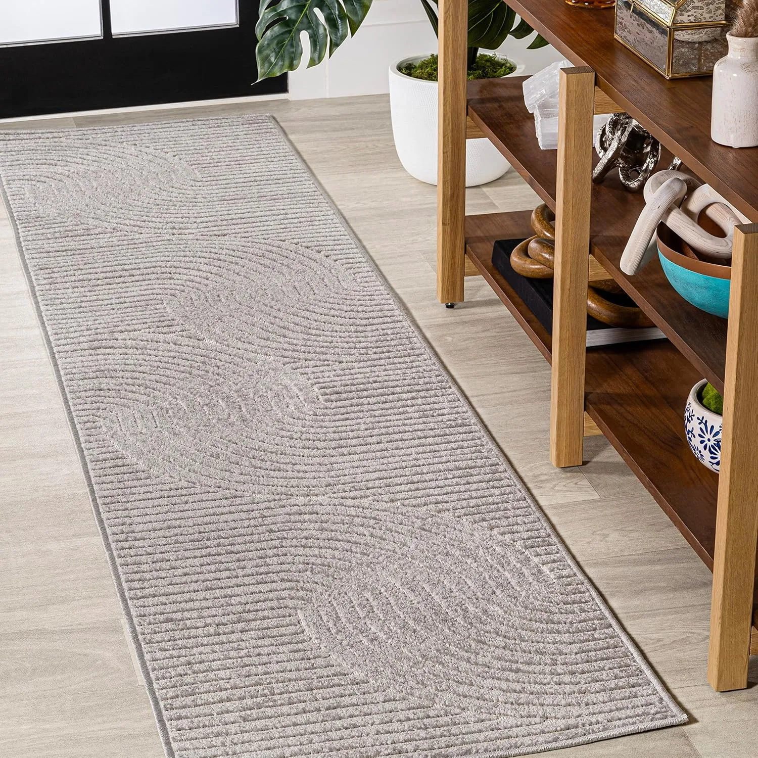 JONATHAN Y SCN100A-28 Skagen High-Low Minimalist Curve Geometric Indoor/Outdoor Runner Rug, Modern, Contemporary,Geometric, Bohemian, Bedroom, Kitchen, Living Room, Non Shedding, Gray/Ivory,2' x 8'