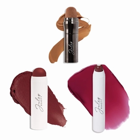 Julep All-in-One Beauty Trio: Cushion Complexion Foundation Cocoa, Skip the Brush Blush Stick Passion Fruit, and It’s Balm Tinted Lip Balm Black Cherry