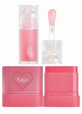 Kaja Juicy Glass Lip Oil 01 Rose Hip Spritz   Dewy Bar - Creamy Multi-Stick Blusher & Lip Balm 02 Strawberry Sorbet,10g Bundle