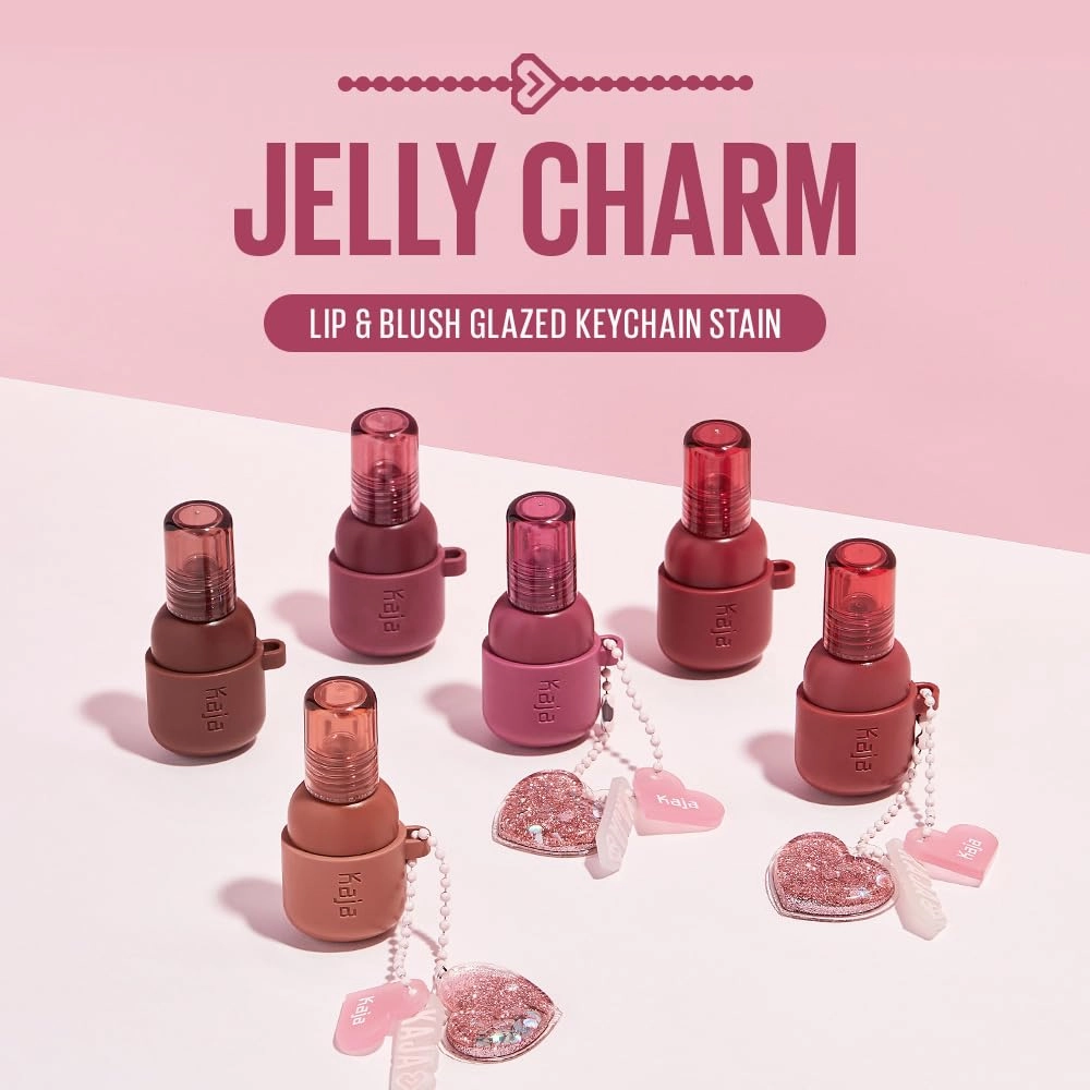 Kaja Lip & Blush Glazed Keychain Stain - Jelly Charm 02 Squeeze Guava | with Triple Berry Complex, Lemon Fruit Extrac & Olive Squalane, Hydrating, Long Lasting Lip Tint