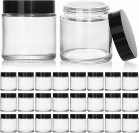 KEYWING 4oz Small Glass Jars, 24 Pack Round Clear Glass Jars with Black Lid Empty Cosmetic Containers with Inner Liners for Lotions, Powders, Cream and Ointments