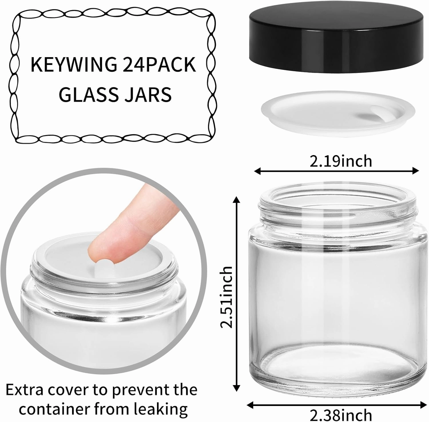 KEYWING 4oz Small Glass Jars, 24 Pack Round Clear Glass Jars with Black Lid Empty Cosmetic Containers with Inner Liners for Lotions, Powders, Cream and Ointments